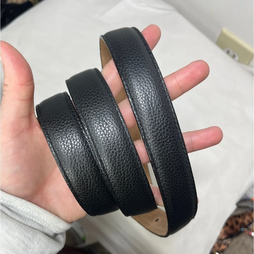LL Bean Men's Black Full Grain Pebbled Leather Belt Silver Buckle Size 3X